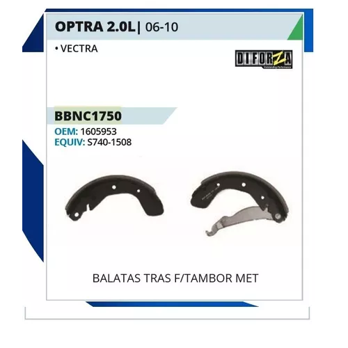 [7939-D1036] Balata De Tambor Trasera Optra 2.0 06 07 08 09 10 -