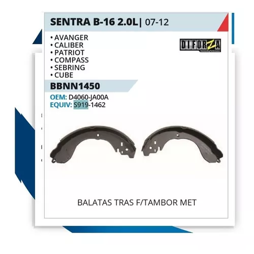[44060-EN00AFP] Balata Tambor Tras. Sentra 07-12 Caliber 07-08 Compass 07-16 -