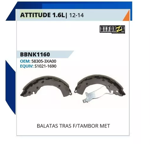 [FLCS910] Balata Tambor Trasera Attitude 1.6 12 13 14 I10 I-10 2015 -