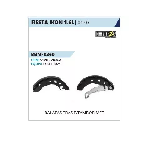 [BBNF0360] Balata Tambor Trasera Ikon 1.6 01 02 03 04 05 06 07 -