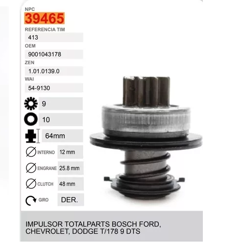 [39465] Bendix Impulsor De Marcha Bosch Ford Chevrolet Dodge T/178 -