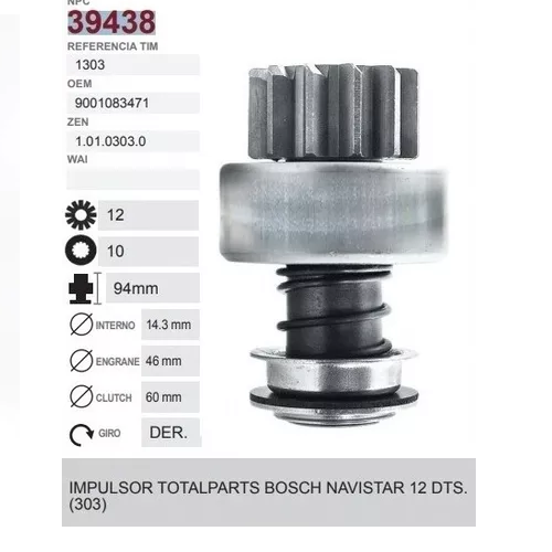 [38438] Bendix Impulsor De Marcha Bosch Navistar 12 Dientes -