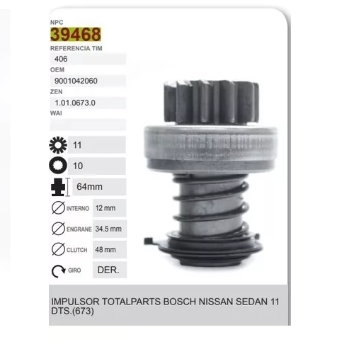 [B90062] Bendix Impulsor De Marcha Bosch Pt Cruisier 2.4 01 03 06 10 -