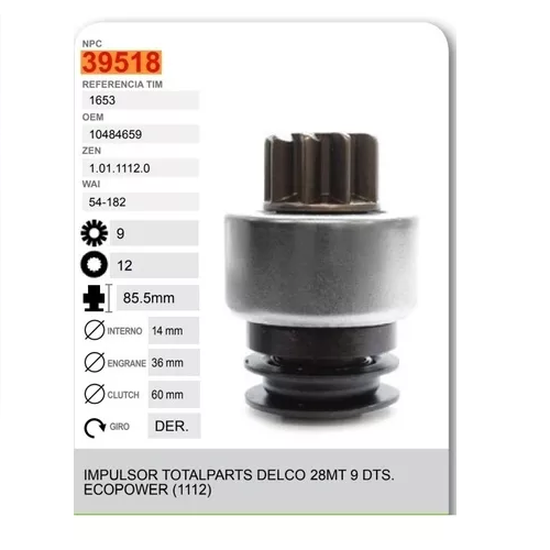 [B11122] Bendix Impulsor De Marcha Delco Chevrolet Ecopower 28mt -