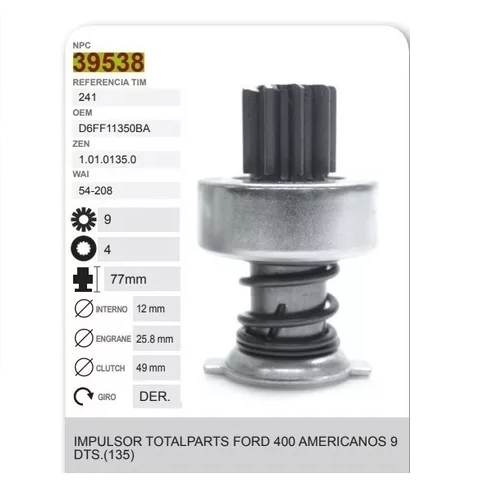 [B01353] Bendix Impulsor De Marcha Ford Ford 400 Americano 9 Dientes -