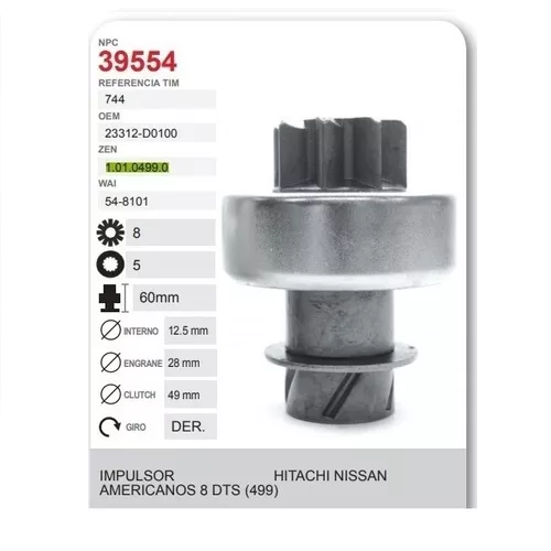 [B81018] Bendix Impulsor De Marcha Hitachi 720 Americana 82 83 85 86 -