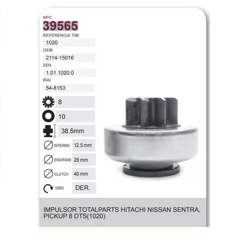 [B10205] Bendix Impulsor De Marcha Hitachi Almera 01-05 200sx 1.6 95 -