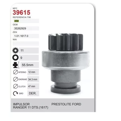 [B09297] Bendix Impulsor De Marcha Prestolite Ranger 2.3 01 03 06 11 -