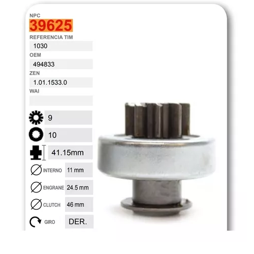 [B85461] Bendix Impulsor De Marcha Valeo Fiesta Ka Ecosport 03 06 08 -