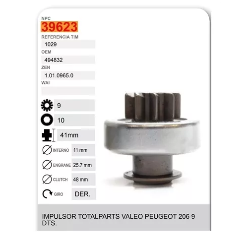 [B48321] Bendix Impulsor De Marcha Valeo Ka Peugeot 206 Fiesta 03 06 -